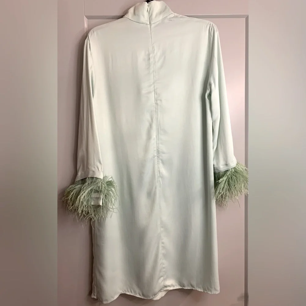 Sleeper Mint Green Party Shirt Dress Detachable Ostrich Feathers size Small NWT